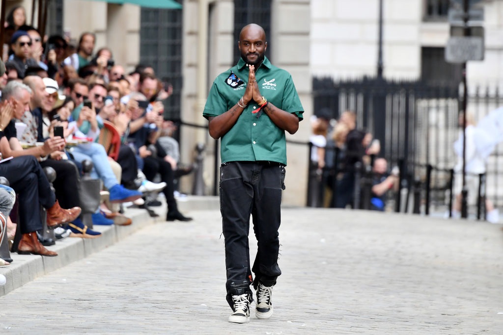Virgil Abloh greets the crowd during the Louis Vuitton Menswear Spring Summer 2020 show as part of Paris Fashion Week on 20 June, 2019 in Paris, France. Photo by Dominique Charriau/WireImage