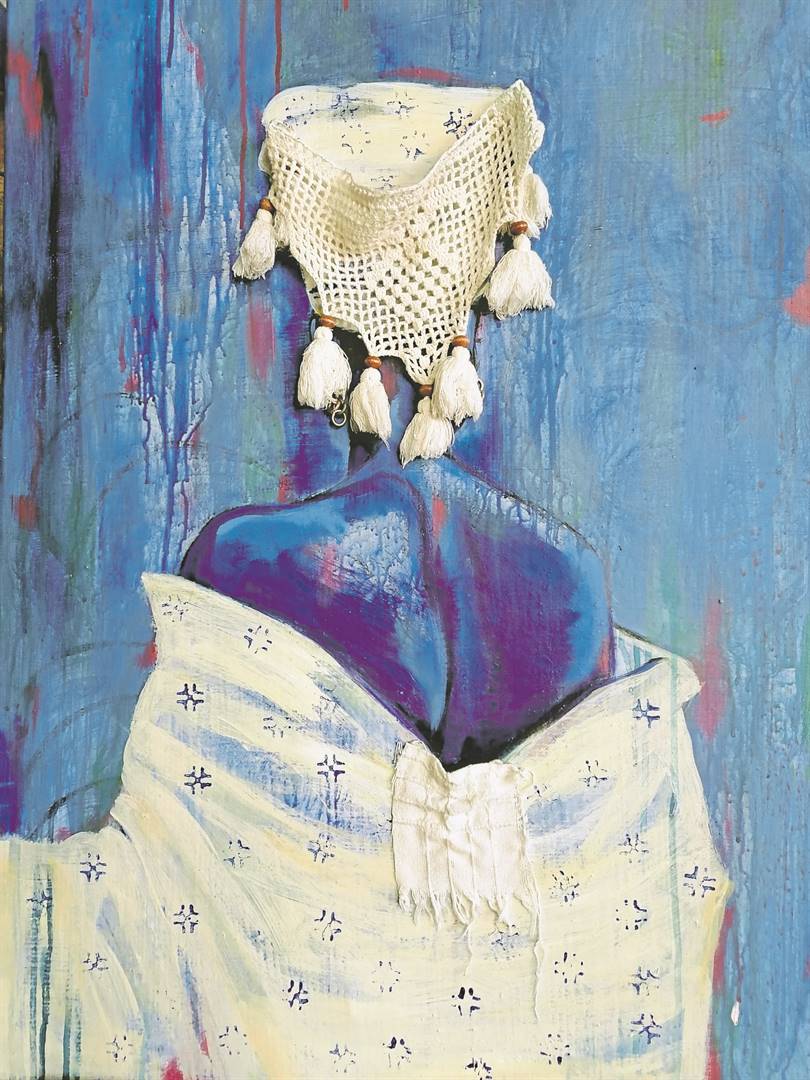 eye-catching Visual artist Mark Modimola uses blue hues and textured methods to give his work an intrinsic story. Photo : Supplied