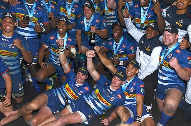 The Stormers celebrate in the changeroom after beating the Bulls. (Gallo Images)