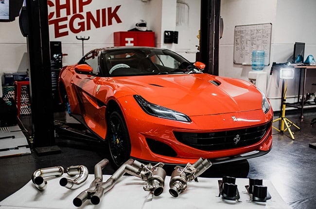 A Ferrari Portofino being tuned by Wulfchiptegnik along with Novitec IPE Innotech systems.