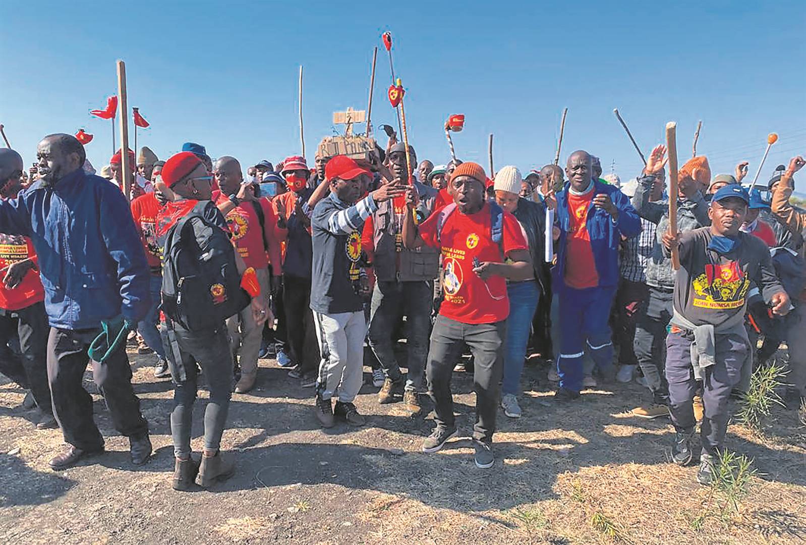 Members of Numsa picketing outside Impala Platinum Mine in Rustenburg on Monday, 20 June.                            Photo by Masego Senosi