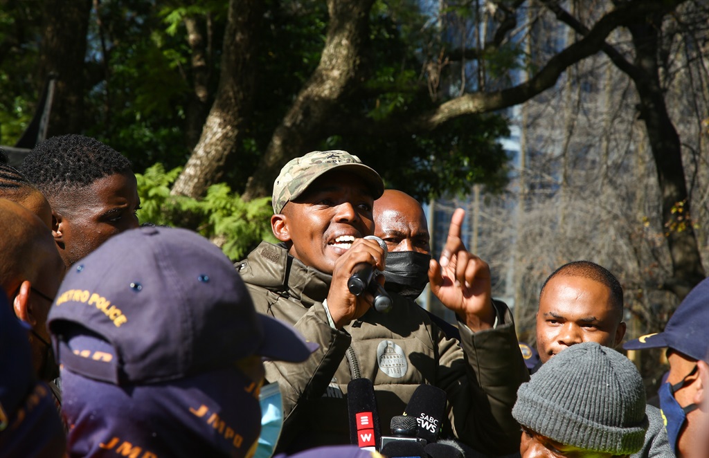 Operation Dudula leader Nhlanhla Lux Mohlauli addresses Soweto residents.