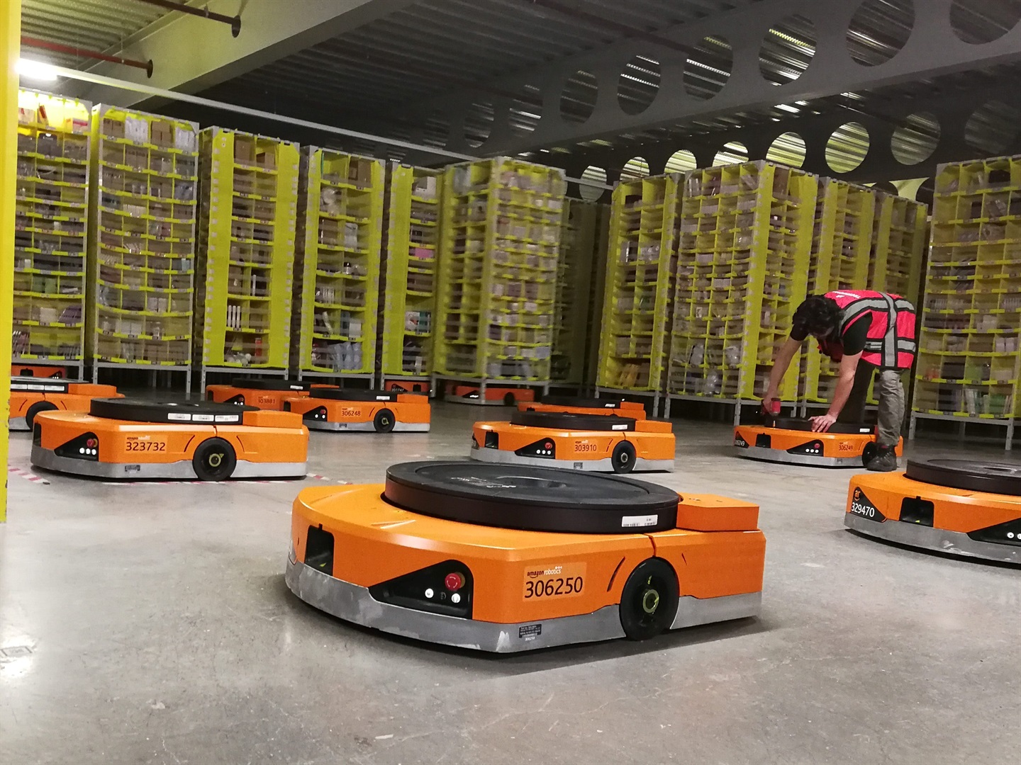 Robots in an Amazon warehouse.