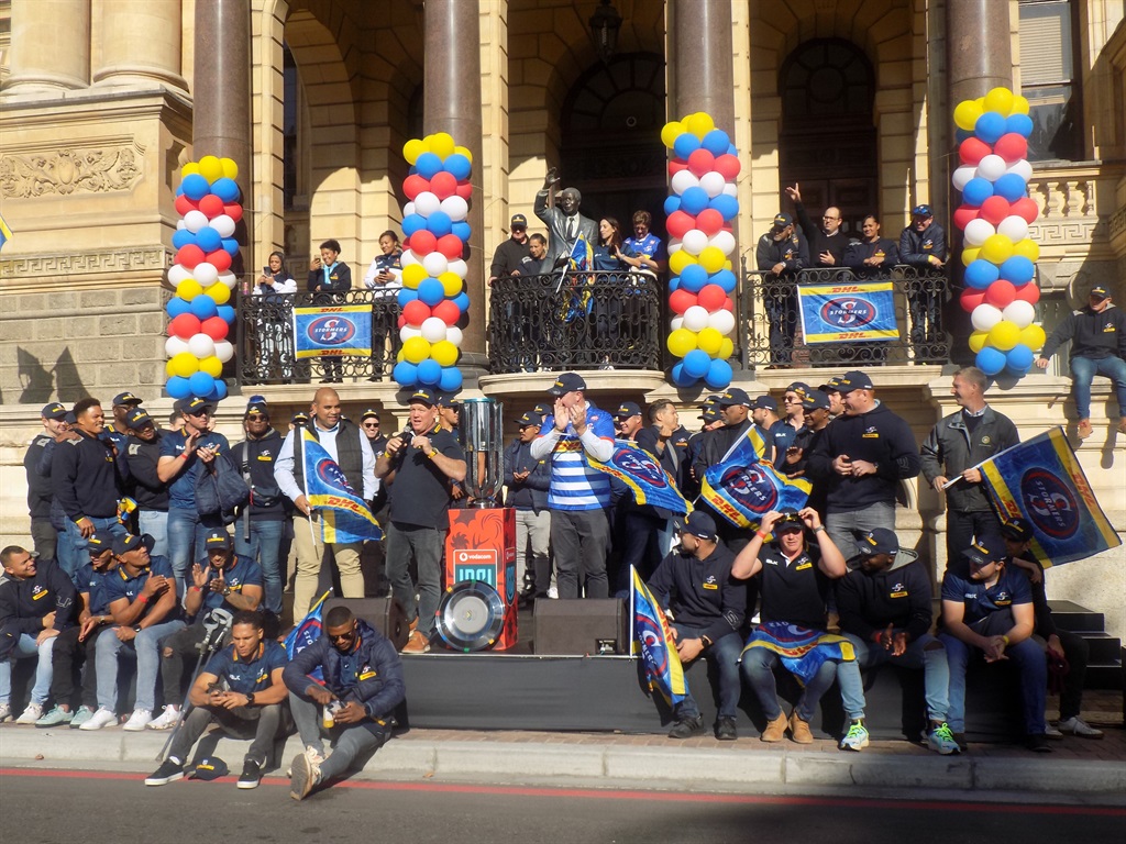 The Stormers greeted fans outside the City Hall during their victory parade on Friday 24 June. 