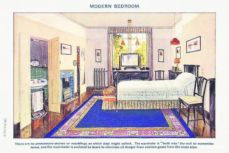 Mev. Beeton se voorstelling van ’n moderne slaapkamer.