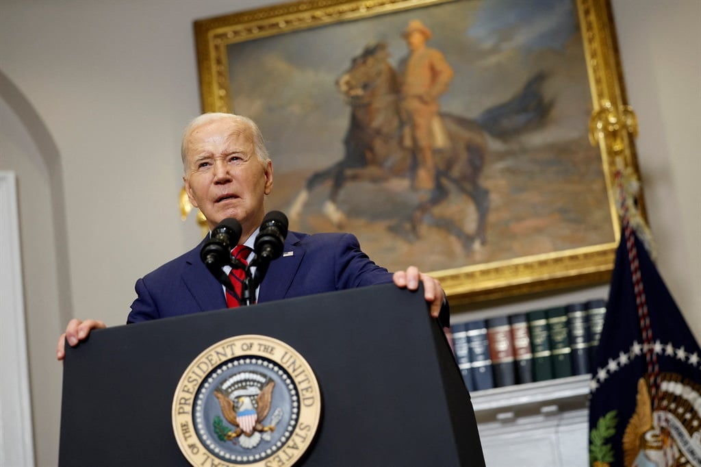 US President Joe Biden speaking in the White House on 2 May 2024. (Kevin Dietsch /  Getty Images via AFP)