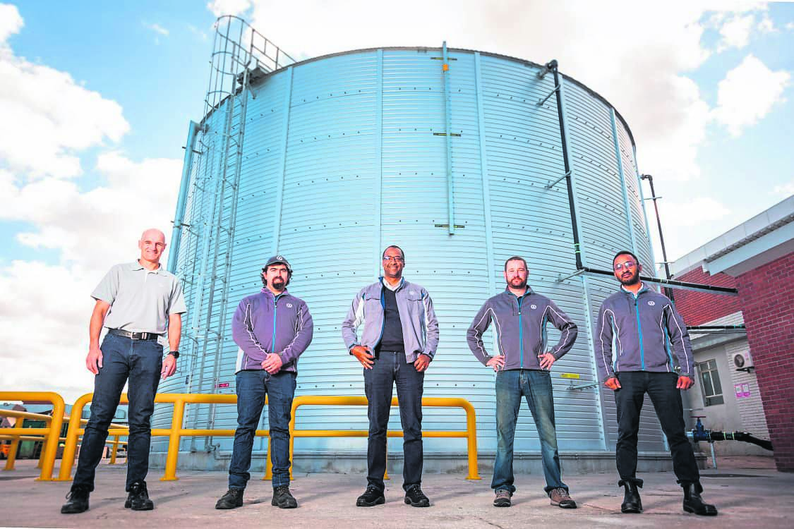 From left are VWSA’s project team members for the wastewater facility, Nick Chapman, Hermann Ferreira, Manfred Gie, Gerhardt Goosen and Cibin Mathew. Photo: DAVID DETTMANN