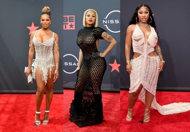 Eva Marcille, Mellow Rackz and Dreamdoll at the BET Awards 2022. 