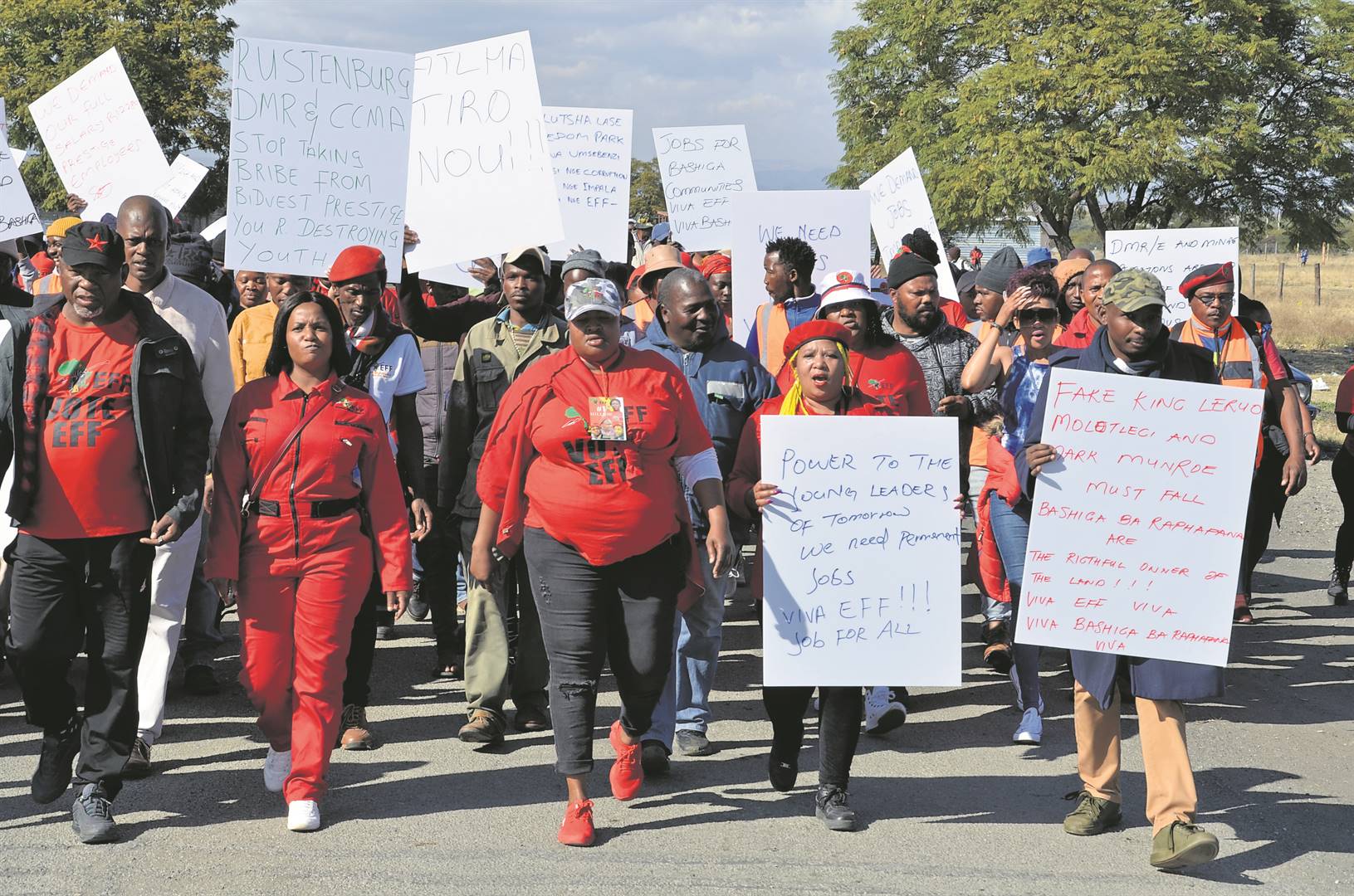 EFF members march to the Impala Platinum Mine in Rustenburg to hand over their memorandum on Tuesday, 28 June.     Photo by Rapula Mancai