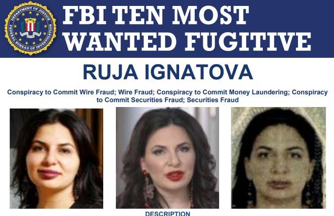 Die plakkaat wat die FBI uitgereik het oor Ruja Ignatova. Foto: FBI
