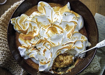 Sago pudding with whisky caramel and meringue