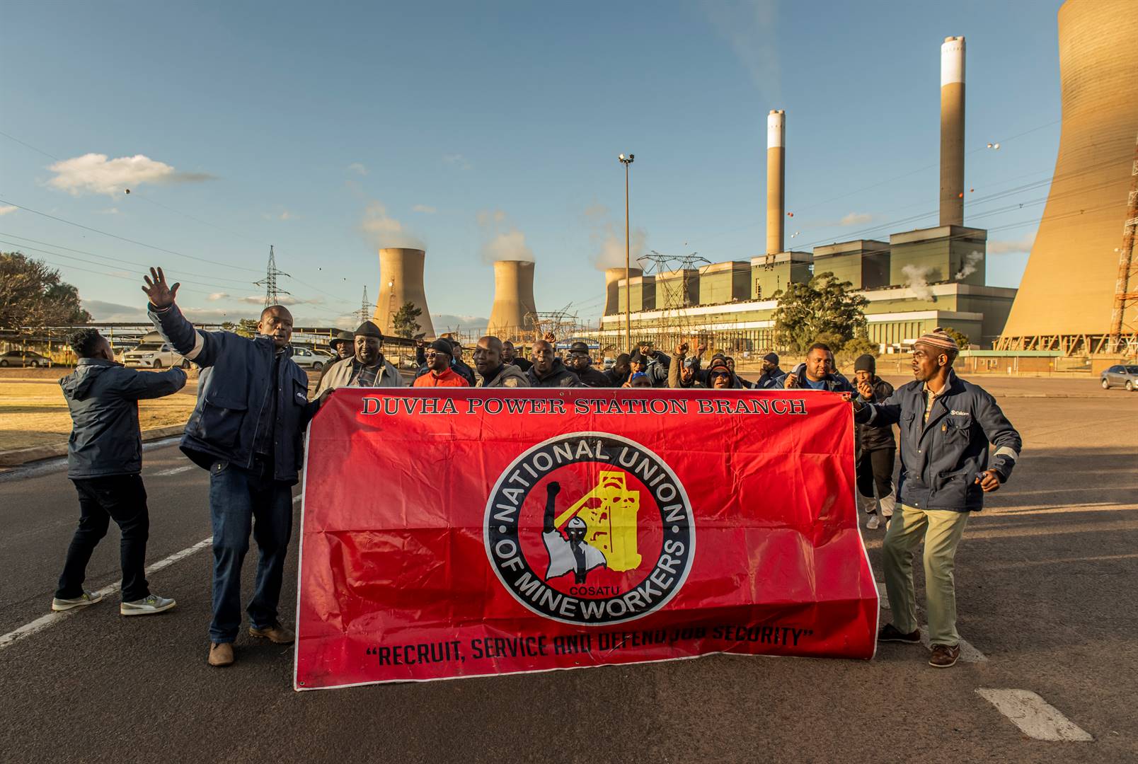 Members of the National Union of Mineworkers at Duvha power station. Photo: Deon Raath