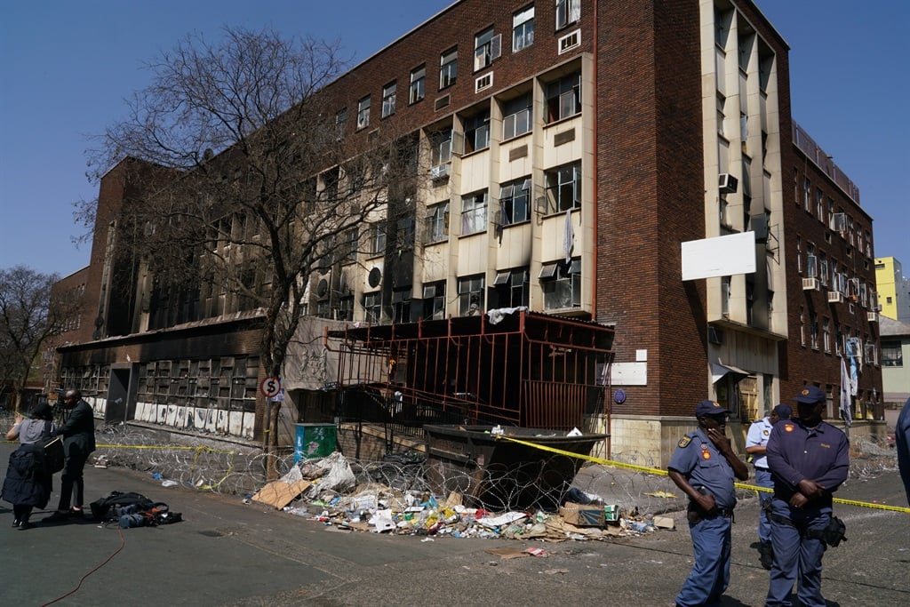 The five-story Usindiso building that burned in Johannesburg.