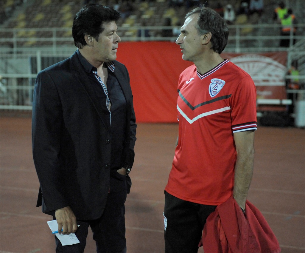 Luc Eymael coach of Polokwane City and Giovanni Solinas coach of Free State Stars before the Absa Premiership match between Polokwane City and Free State Stars at New Peter Mokaba Stadium on November 2.