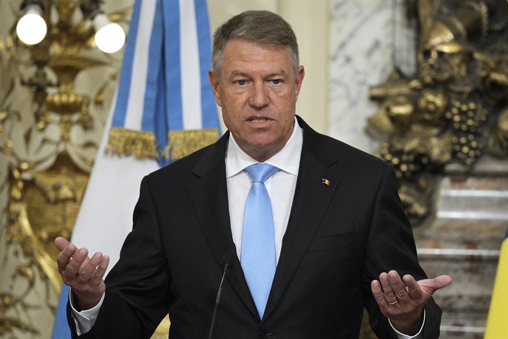 Romanian President Klaus Iohannis speaks during a 