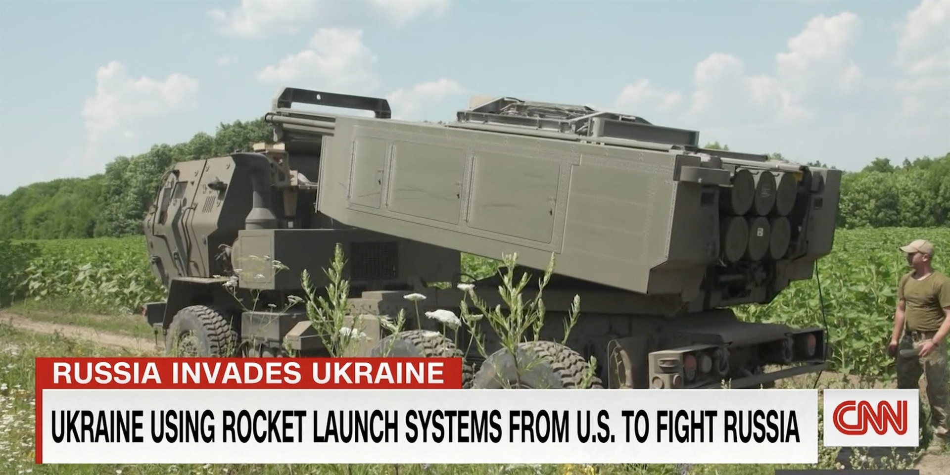 A still from CNN showing a US-donated HIMARS system in operation in Ukraine. CNN
