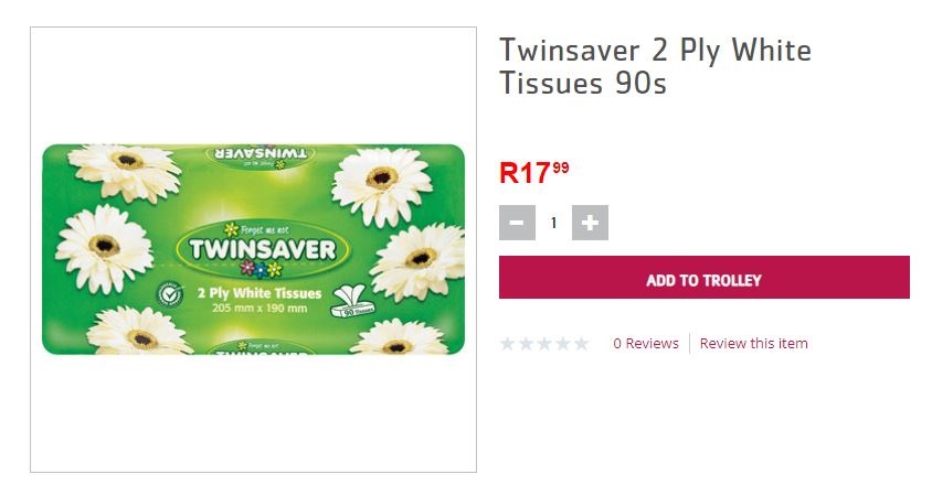 Twinsaver 2 ply tissue (Pick n Pay)