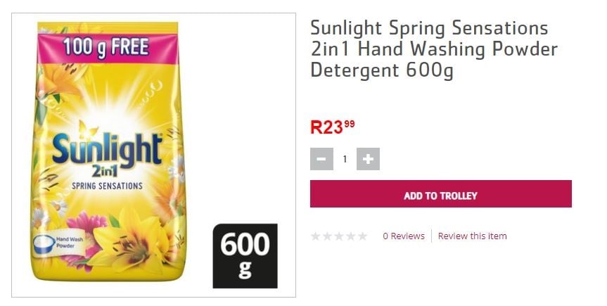 600g sunlight washing powder (Pick n Pay)