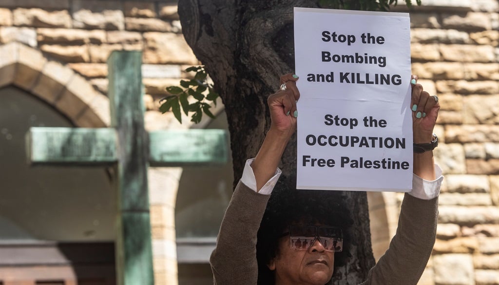  A small group of people gathered during the Vigil Of Solidarity With The People Of Palestine outside St Georges Cathedral on 11 October 2023 in Cape Town.