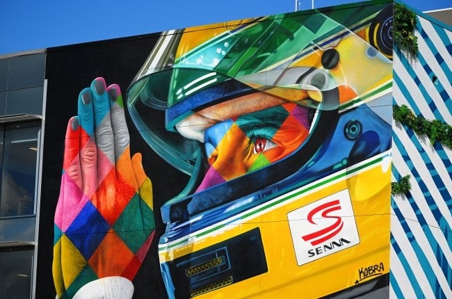 The Ayrton Senna memorial mural at the Miami International Autodrome was unveiled this week ahead of the Miami Grand Prix. (Clive Mason/Getty Images)