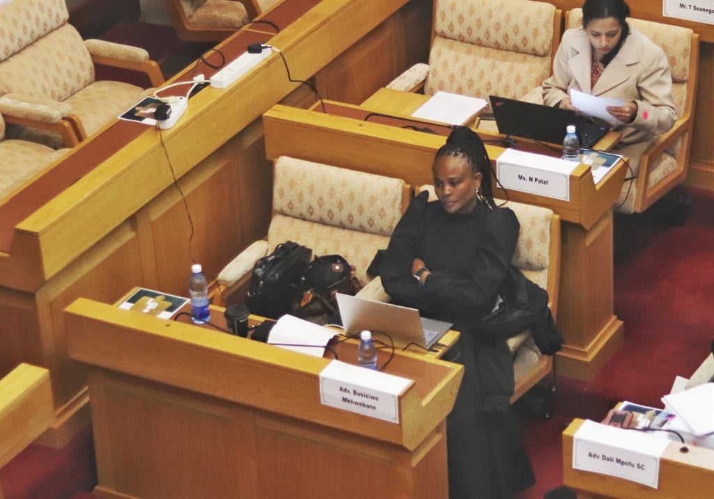Public Protector Busisiwe Mkhwebane listens to testimony on the third day of her impeachment hearings. 