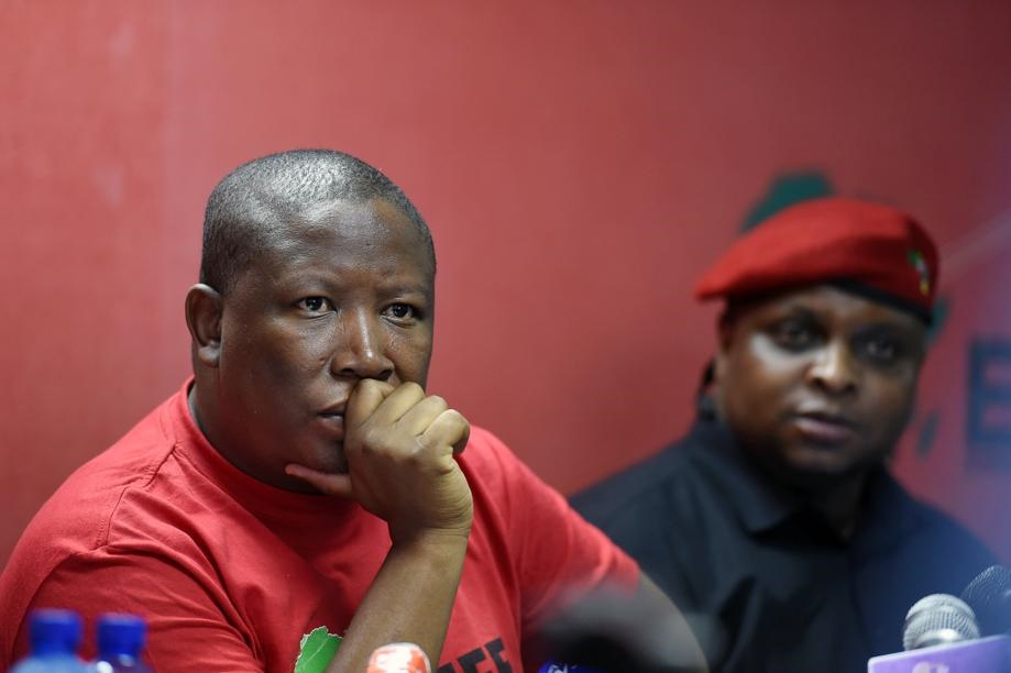 Julius Malema at today's press conference. Photo by Lucky Maibi 