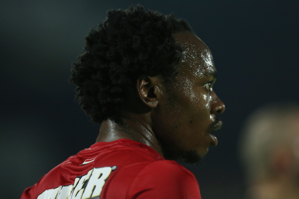 Percy Tau of Al Ahly during the Egyptian Premier League 2021/22 match between Al Ahly and Ghazl El Mehalla  held at Al Salam Stadium in Cairo, Egypt on 22 June 2022 Â©Weam Mostafa/BackpagePix