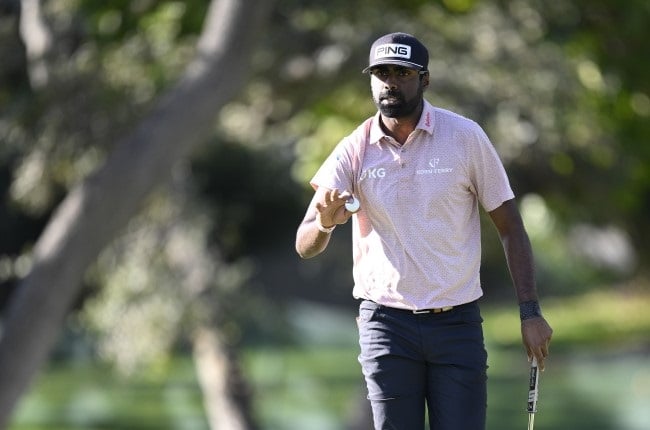 Sahith Theegala on the 14th green during the third round of the Fortinet Championship at Silverado Resort and Spa in California. (Photo by Orlando Ramirez/Getty Images)