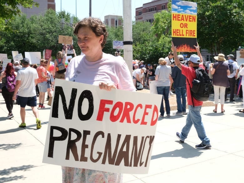 Abortion rights demonstrators protesting at a nationwide rally in support of abortion rights in Fort Worth, Texas, United States, on 14 May, 2022.