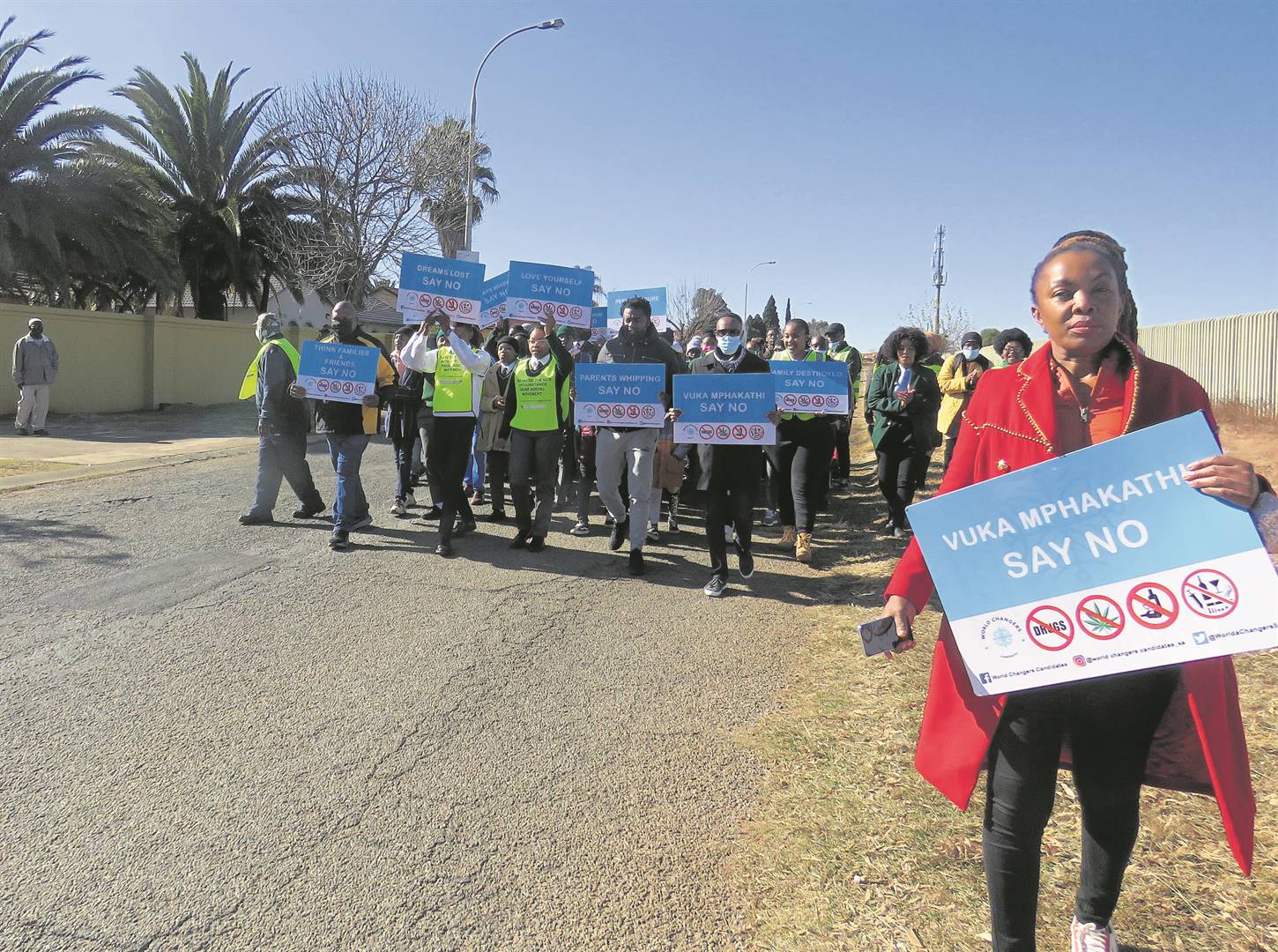 Leondale High School pupils and parents recently marched in the area against alcohol and drugs at schools.  Photo by Ntebatse Masipa