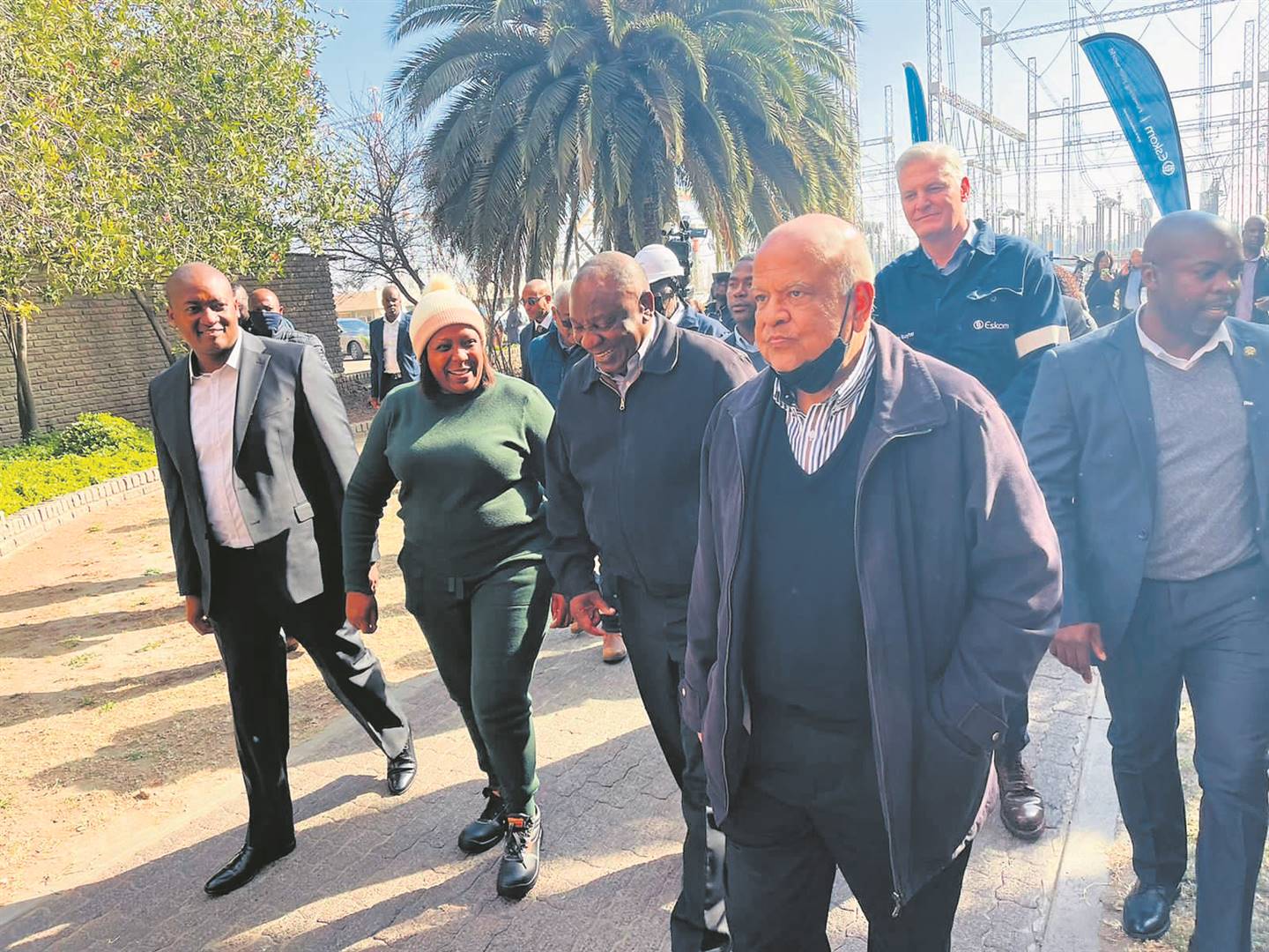 President Cyril Ramaphosa with Mpumalanga Premier Refilwe Mtsweni- Tsipane (second from left), Eskom CEO Andre de Ruyter and Minister Pravin Gordhan during a visit to Tutuka Power Station in Standerton.  