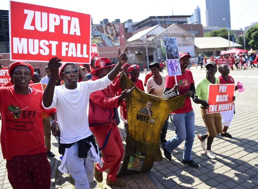 EFF supporters outside the Constitutional Court today. Photo by Trevor Kunene