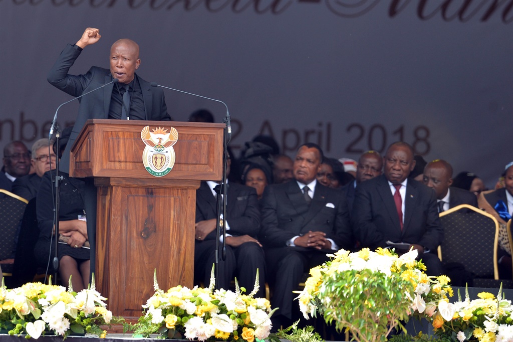 EFF leader Julius Malema at Mama Winnie Madikizela-Mandela's funeral. Photo: Gallo Images
