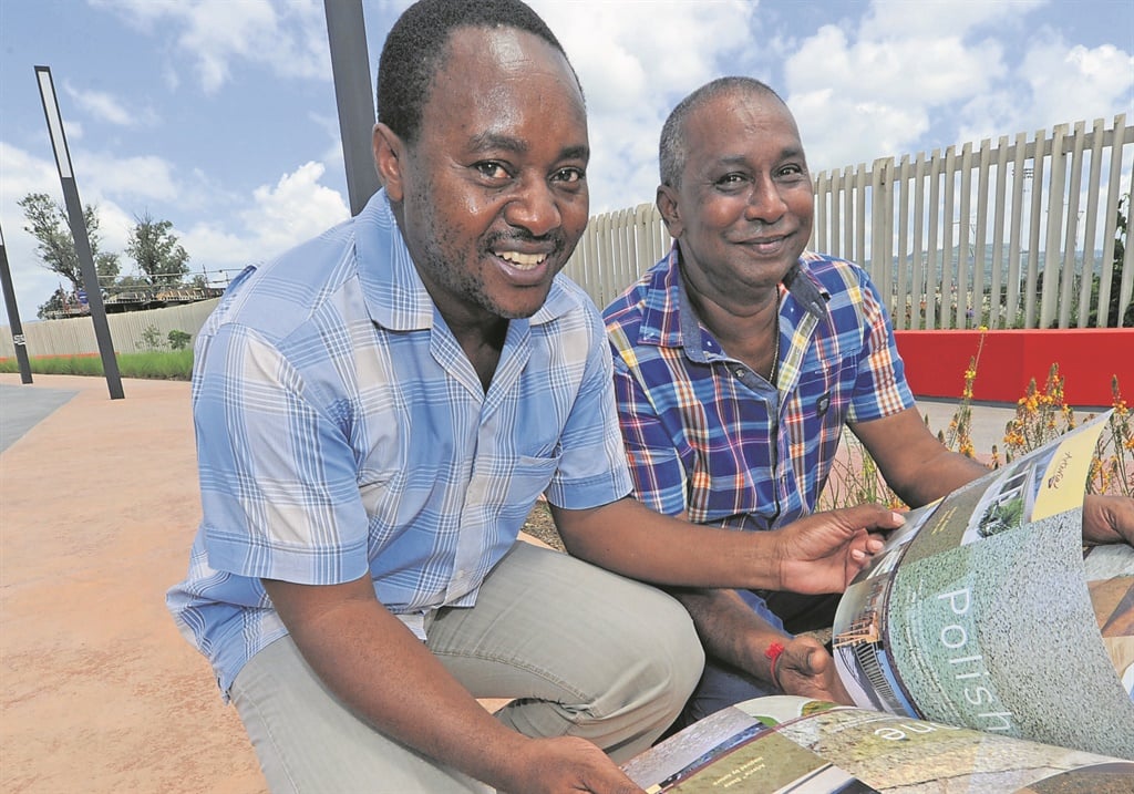 PHOTO: ian carbutt Mandla Zuma and Steven Naick, of the city’s community services and parks and recreation respectively, at the promenade between the Harry Gwala Stadium and new athletics stadium. The duo are the brainchild behind the Alexandra Park upgrades, which are expected to finish in two years.  