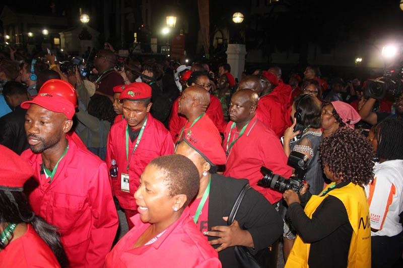 EFF leaders leaving Parliament. Photo by Lindile Mbontsi 


