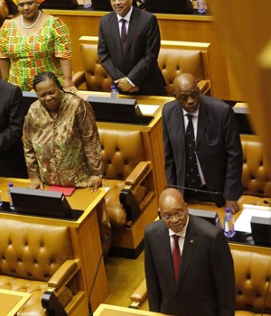 President Zuma in Parliament for the state of the nation address. Picture: Schalk van Zuydam, Pool/AP