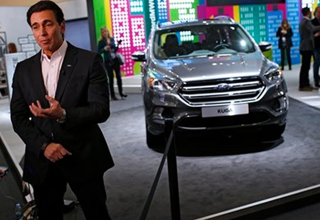 <b>NEW KUGA ON THE WAY:</b> Ford CEO Mark Fields unveils the automaker's new Kuga SUV during the Mobile World Congress Wireless show in Barcelona, Spain. <i>Image: AP / Francisco Seco</i>