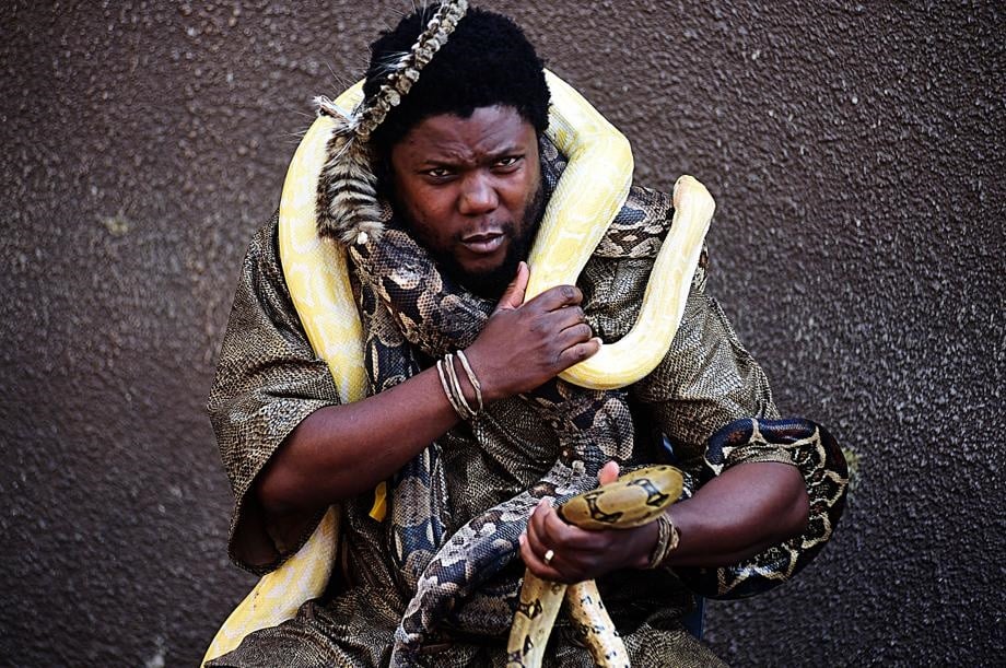 Sibusiso Ngobese says he gets the reptiles to help him instead of throwing the bones. Photo by 
?Lucky Morajane
