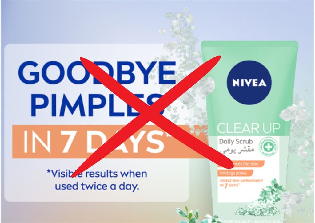 Nivea advertising for its Clear Up range promising a pimple free face in seven days. 