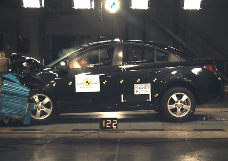 The Chevrolet Cruze undergoing frontal impact testing.