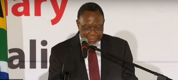 Former president Kgalema Motlanthe speaks at the funeral of Ahmed Kathrada.