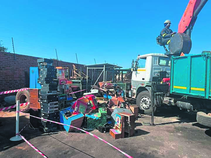 The Limpopo Economic Development, Environment and Tourism department and Limpopo Gambling Board and police destroyed 183 illegal gambling machines in Polokwane on Monday.  Photo by Judas Sekwela
