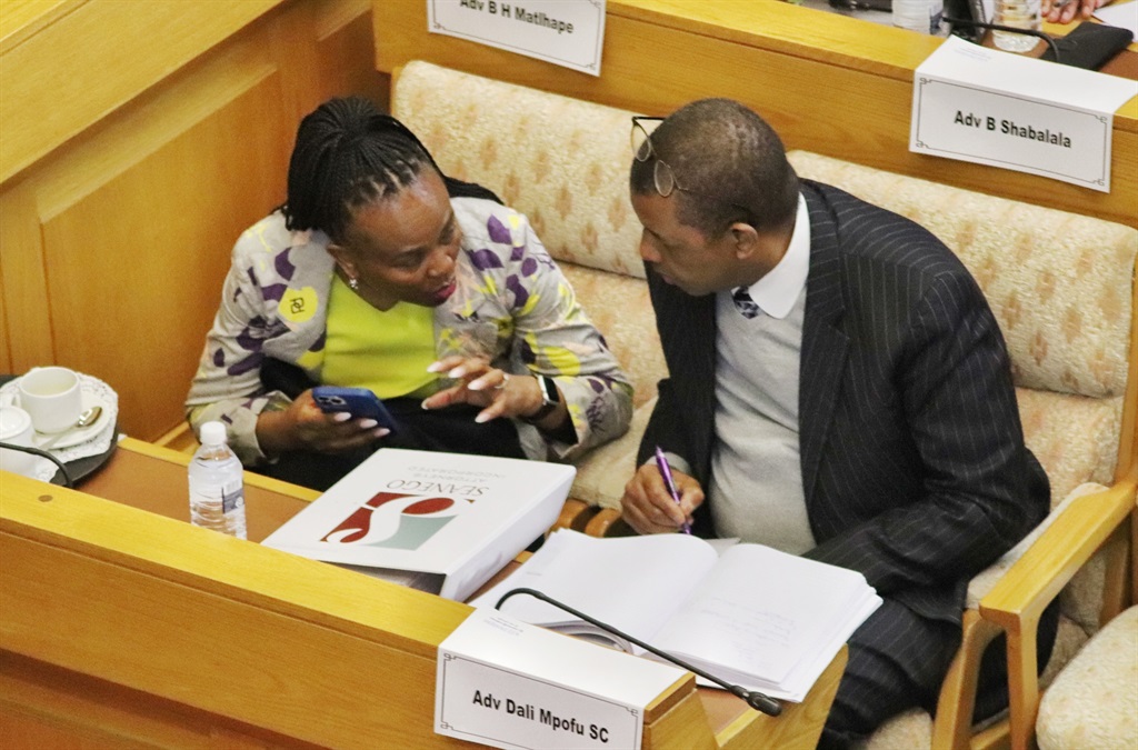 Public Protector Busisiwe Mkhwebane and her legal counsel Adv Dali Mpofu SC, during Wednesday's impeachment hearing. 