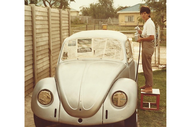Annetjie Fleming with their 1976 SP 1600 VW Beetle