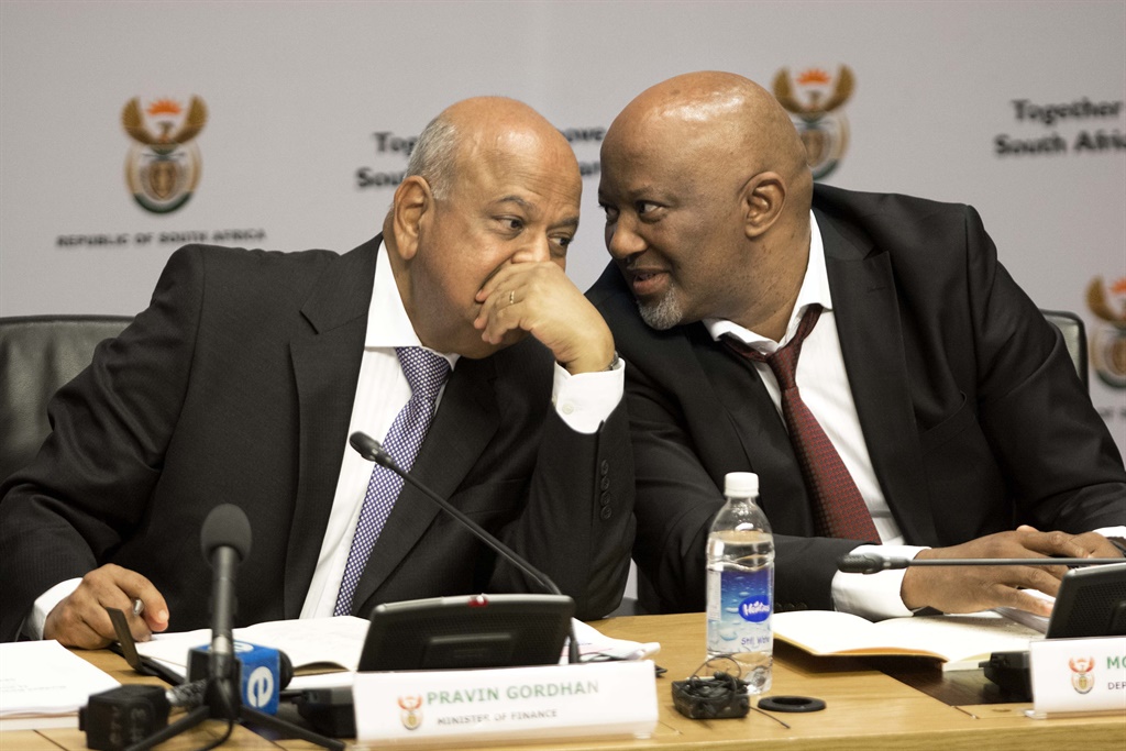 Minister of Finance Pravin Gordhan and his deputy Mcebisi Jonas during a media briefing after Gordhan presented his 2016 Budget Vote Speech in Parliament. Photo by Gallo Images 