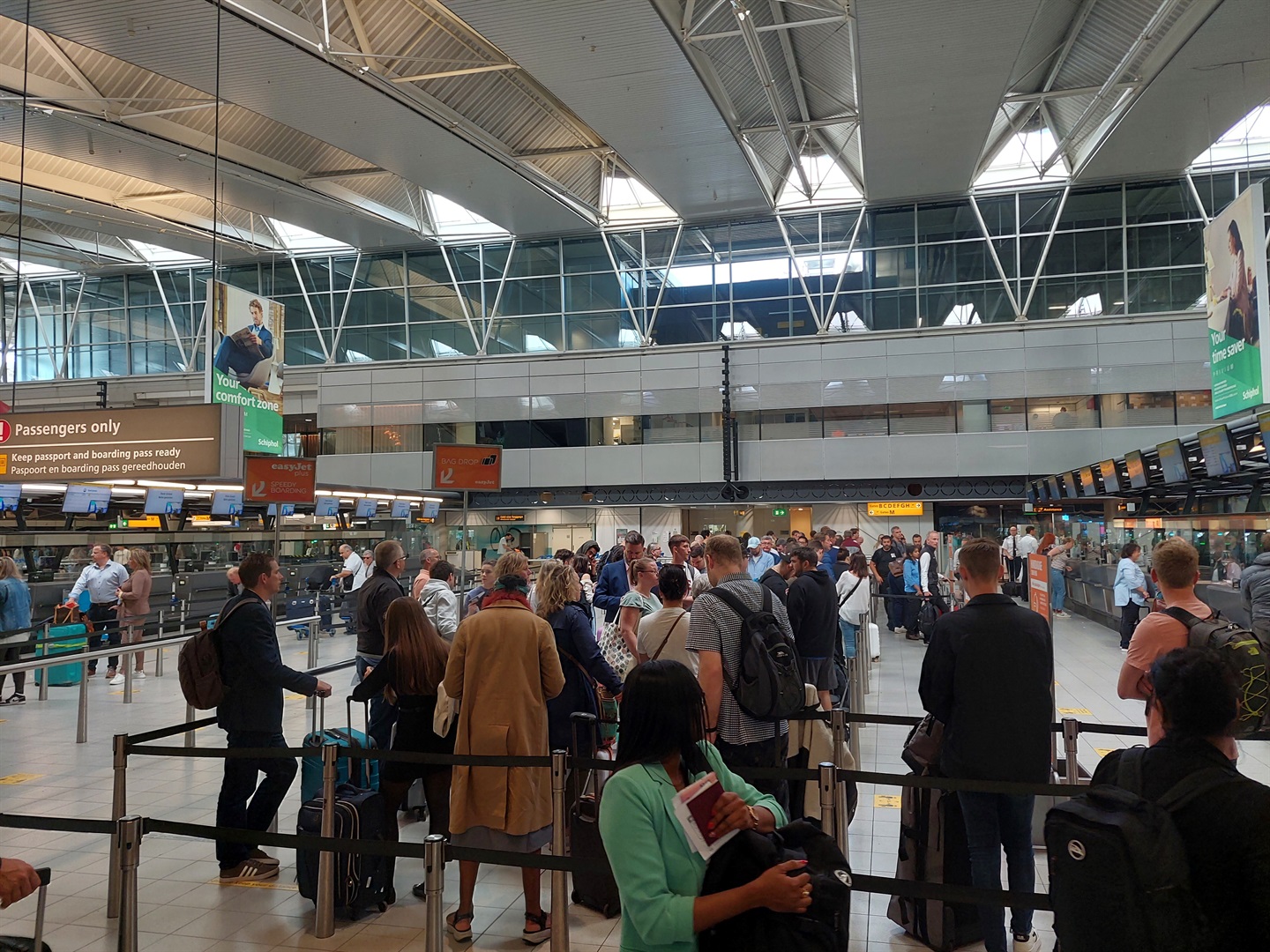 A queue at Schiphol Airport, Amsterdam.