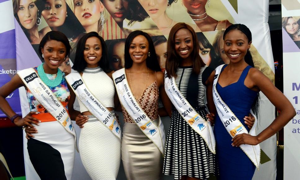 Miss South Africa finalists Sharon-Rose Khumalo, Ntandoyenkosi Kunene, Reabetswe Sechoaro, Luyolo Mngonyama and Felicia Muwayi. 
