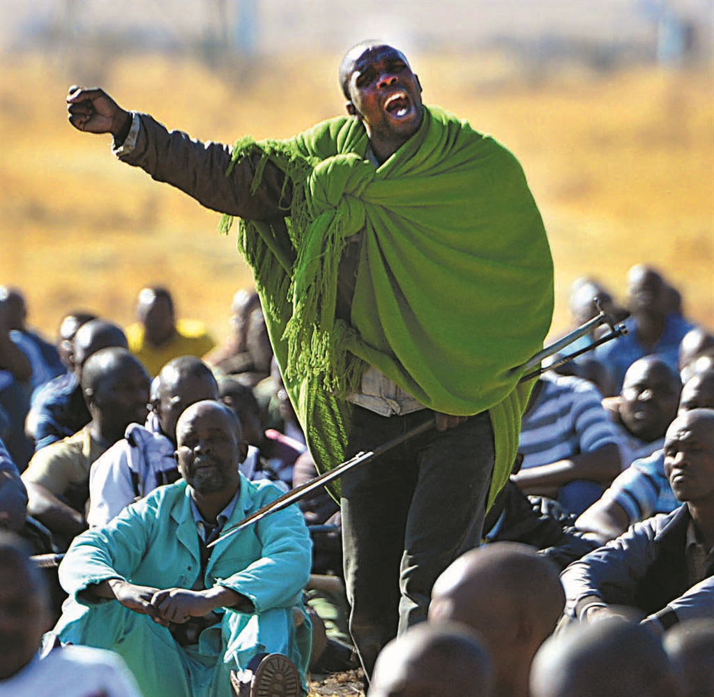 MARIKANA MOMENT Strike leader Mgcineni Noki, also known as the Man in the Green Blanket.  Picture: Leon Sadiki 