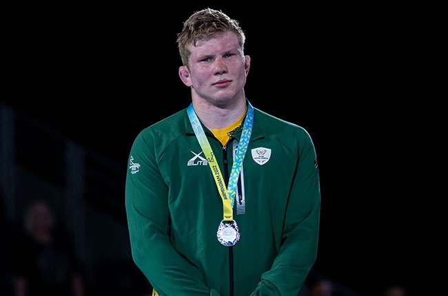 South African wrestler Nicolaas de Lange at the Commonwealth Games