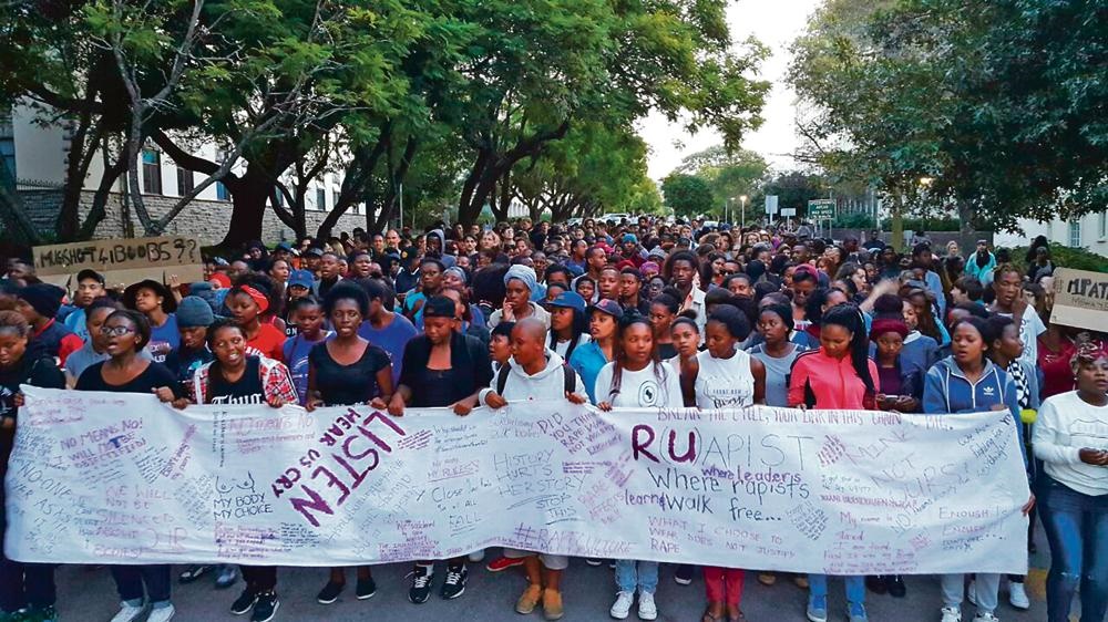 Students march at Rhodes University against the rape of students. Picture: Nceba Ntlanganiso